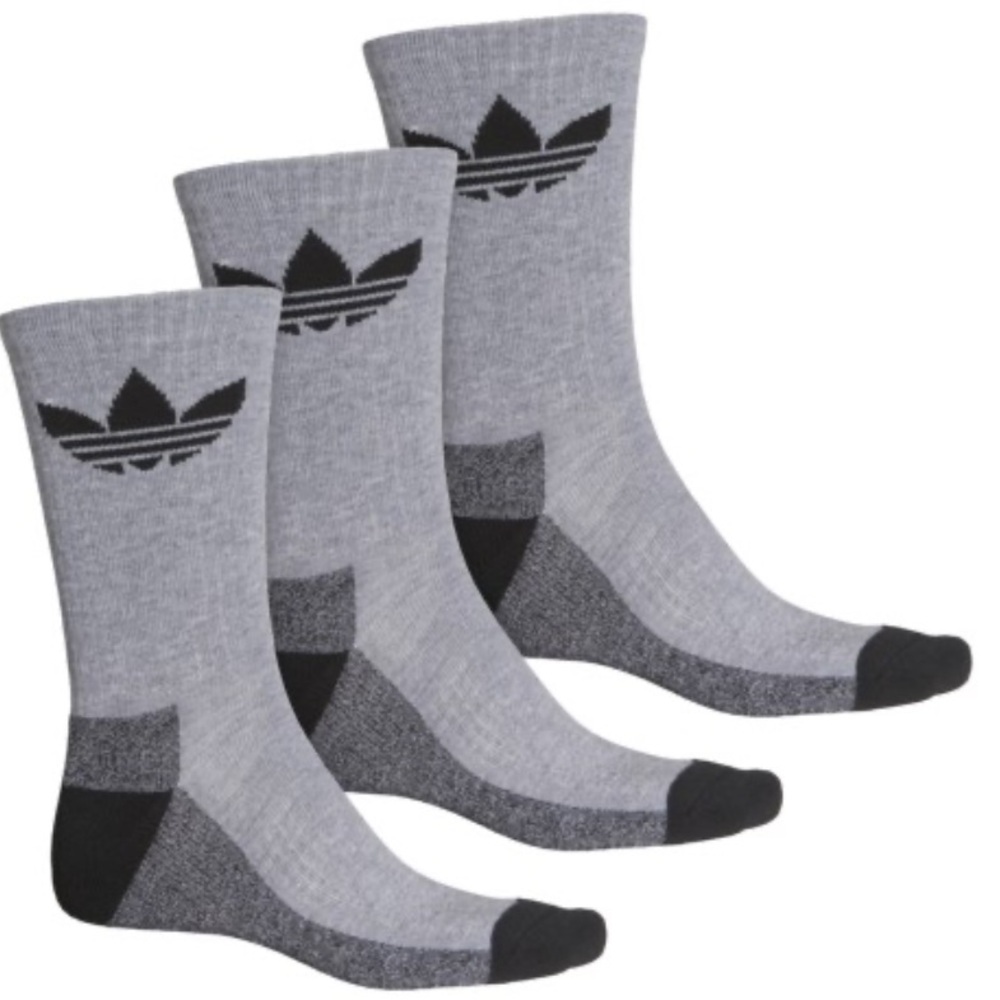 Adidas 3-Pairs Crew Gray and Black Socks; Size: 6-12